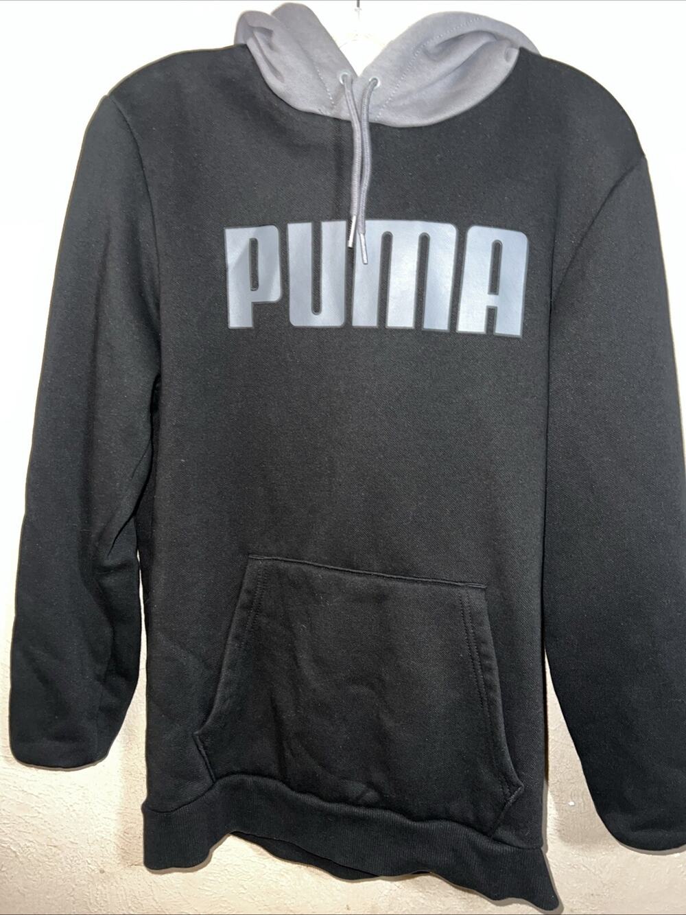 Puma Classics Pullover Hoodie Mens Size S Black Grey Gray EUC